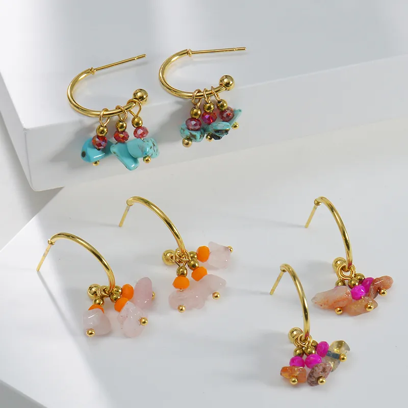 Wholesale 304 Stainless Steel Geometric PVD Coated Stone-Free 14K Real Gold Plated Romantic Waterproof Non Tarnish Plating Gold Drop Earrings