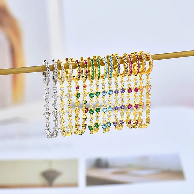 Wholesale Streetwear Geometric Patchwork Copper Artificial Gemstones Earrings