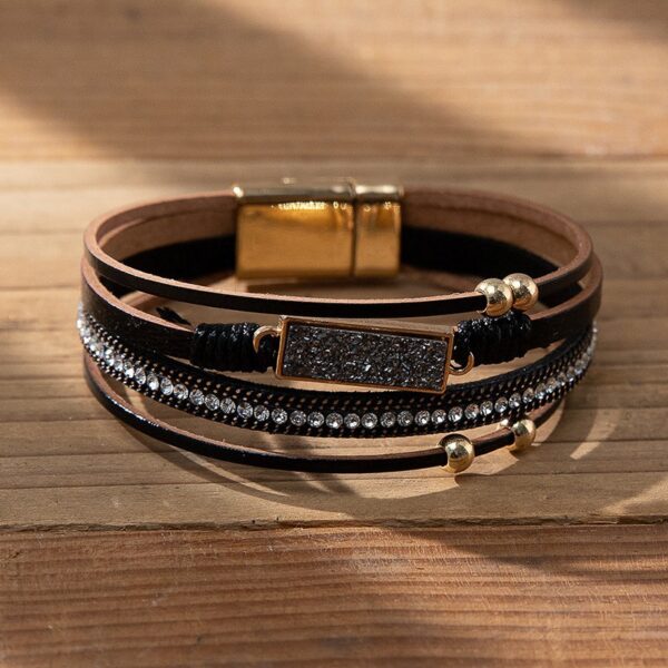 Wholesale Multi layer diamond crystal magnetic buckle bracelet