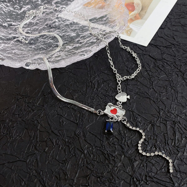 Wholesale Original Personality Red Peach A Poker Necklace Niche Design Stitching Necklace All-match Advanced Tassel Clavicle Chain