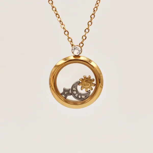 304 Stainless Steel Sun Star Moon Ion Plating (IP) Artificial Rhinestones Rhinestones 18K Gold Plated Retro Classic Style Waterproof Non Tarnish Plating Cable Chain Gold Pendant Necklace