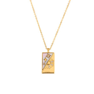 Diagonal Shell Sun Star Tarot Necklace-Gold-White Shell