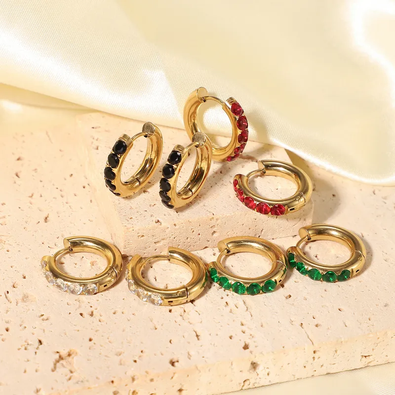 Wholesale Geometric Plating 304 Stainless Steel Artificial Gemstones Earrings