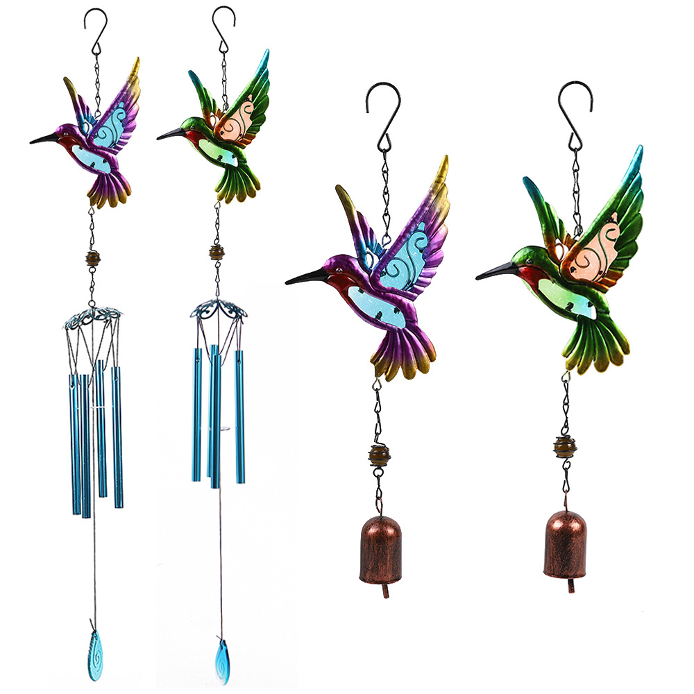Wholesale Cross-border New Metal Wind Bell Hanging Decorations Glass Painted Spray Paint Crafts Courtyard Garden Pendant Amazon St