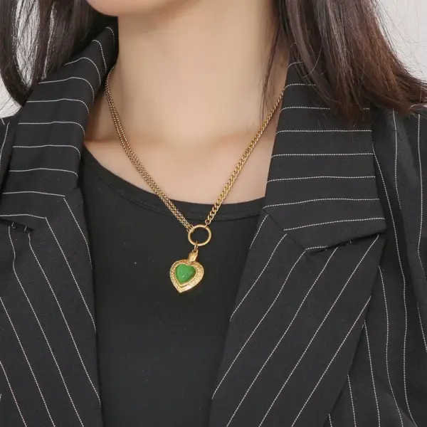 Wholesale Fashion Heart Shape Stainless Steel Inlay Opal Bracelets Necklace