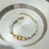 Wholesale 304 Stainless Steel Geometric PVD Coated Real Gold Plated Modern Style Waterproof Non Tarnish Beaded Chain Rings Bracelets Necklace