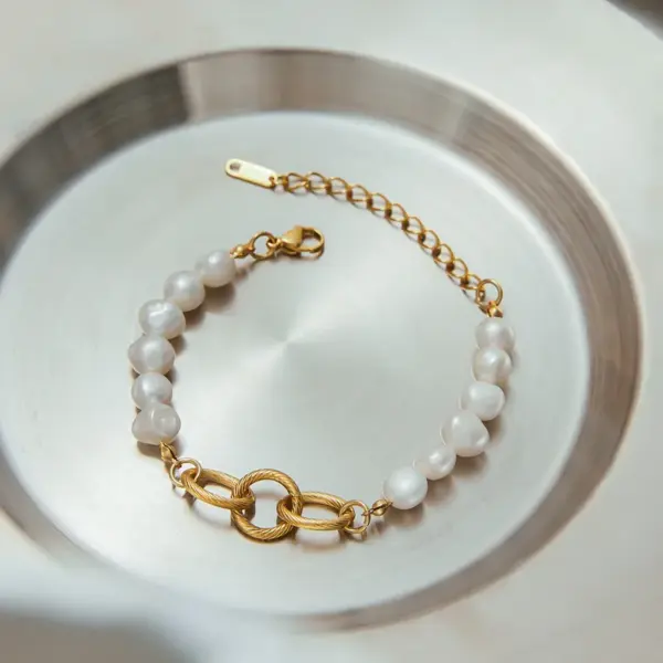 Wholesale 304 Stainless Steel Geometric PVD Coated Real Gold Plated Modern Style Waterproof Non Tarnish Beaded Chain Rings Bracelets Necklace