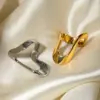 Wholesale 304 Stainless Steel Solid Color PVD Coated Titanium Steel 18K Real Gold Plated Real Gold Plated IG Style Simple Style Waterproof Non Tarnish Irregular Gold Rings