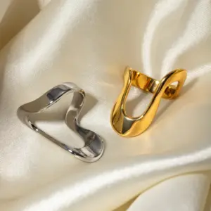 Wholesale 304 Stainless Steel Solid Color PVD Coated Titanium Steel 18K Real Gold Plated Real Gold Plated IG Style Simple Style Waterproof Non Tarnish Irregular Gold Rings