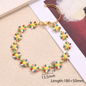 Colorful SUNFLOWER Bracelet (Gold) / 13.5x10mm (Length:180+50mm) / 1 Strand/Package