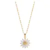 Wholesale Retro Sweet Sunflower Titanium Steel Copper Plating Inlay Zircon Pendant Necklace