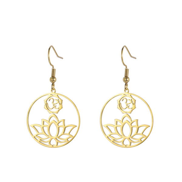 Wholesale Hot-Selling Fashion Minimalist Cut-Out Lotus Yoga Symbol Pendant Stainless Steel Earrings for Foreign Trade Export