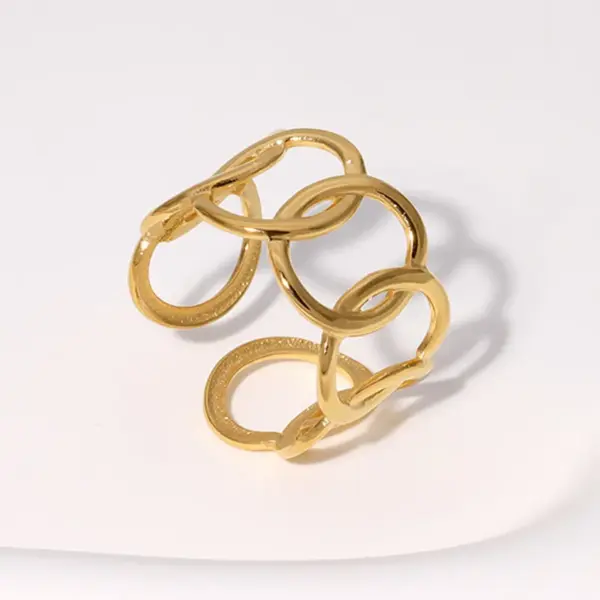 PVD Coated Real Gold Plated Geometric Stainless Steel Fashion Waterproof Non Tarnish Open Ring