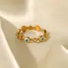 Wholesale Jewelry Fashion Devil'S Eye 304 Stainless Steel Artificial Gemstones PVD Coated Plating Inlay Open Ring