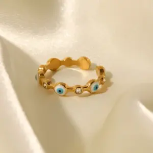 Wholesale Jewelry Fashion Devil'S Eye 304 Stainless Steel Artificial Gemstones PVD Coated Plating Inlay Open Ring