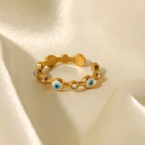 Wholesale Jewelry Fashion Devil'S Eye 304 Stainless Steel Artificial Gemstones PVD Coated Plating Inlay Open Ring
