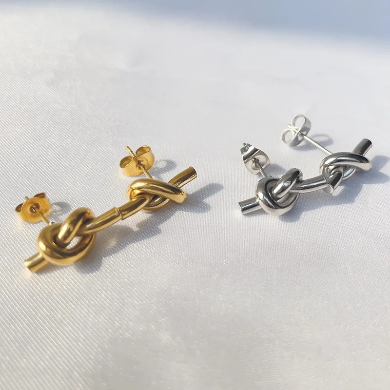 Wholesale 1 Pair Ig Style Simple Style Knot Plating Titanium Steel Ear Studs