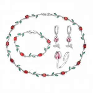 White Gold Red and Green Diamond Set