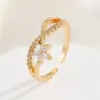 Wholesale Jewelry Lady Heart Shape Crown Flower Copper Zircon Inlay Open Rings