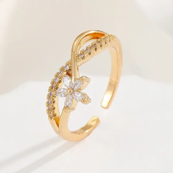 Wholesale Jewelry Lady Heart Shape Crown Flower Copper Zircon Inlay Open Rings