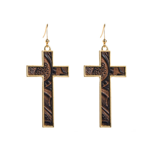 Wholesale Amazon popular earrings Bohemian gold-plated leopard leather cross trendy earrings simple party earrings