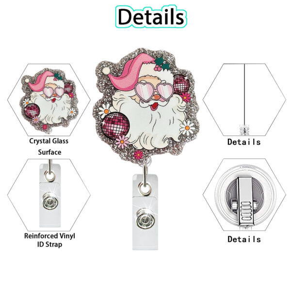 Wholesale Christmas Acrylic Glitter Gingerbread Man Santa Claus Retractable Easy-Pull Nurse Badge Reel Easy-Pull Buckle