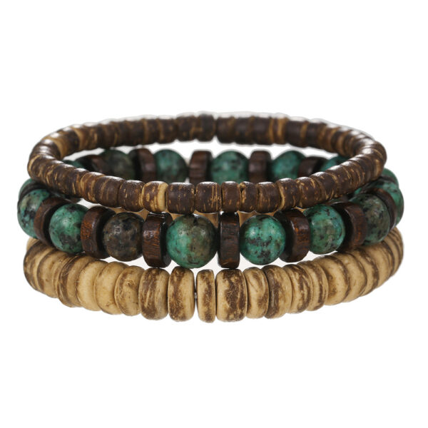 Wholesale Cross-Border New Coconut Shell Wood Chip Multi-Layer Stacked Bracelet Set European and American Retro Men's African Turquoise Wood Bead Bracelet