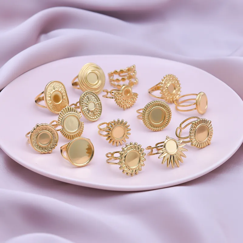 Wholesale PVD Coated Real Gold Plated 18K Gold Geometric 304 Stainless Steel IG Style Simple Style Waterproof Non Tarnish Open Rings