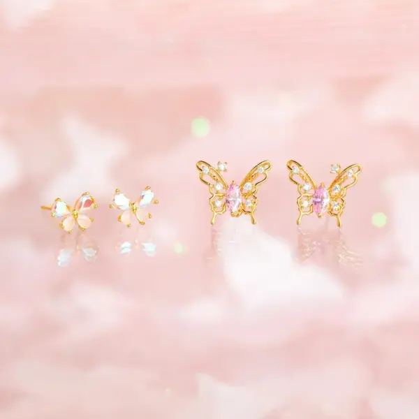 Wholesale Sweet Insect Butterfly Brass Artificial Rhinestones Ear Studs