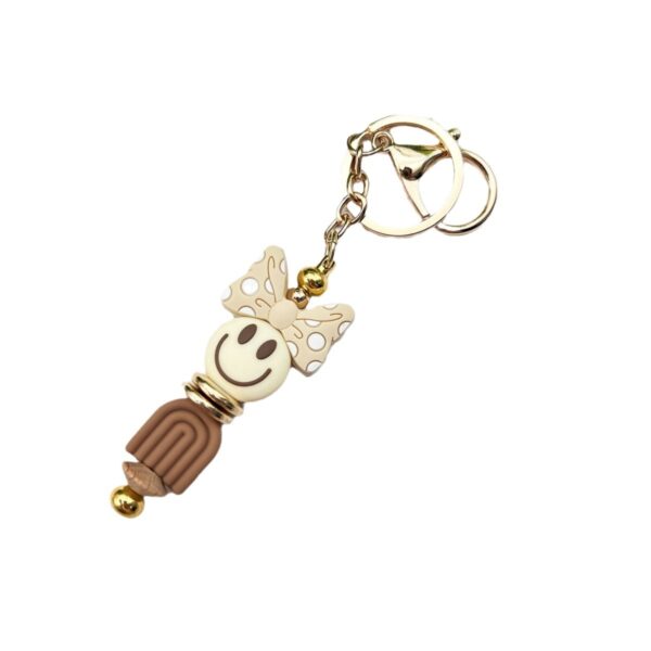 Wholesale New Cute Smiley Dot Bow Silicone Beaded Keychain Bag Key