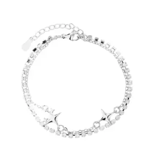 Double Layer Four Eight-Pointed Stars Bracelet / Copper (White Gold Color)