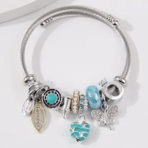 201 Stainless Steel Alloy Heart Shape agoy Electroplated White K Plated Simple Style Bangle