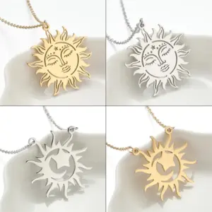 Wholesale Jewelry Retro Sun 201 Stainless Steel 18K Gold Plated Plating Stainless Steel Necklaces