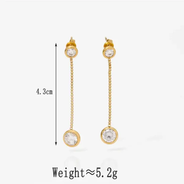 Wholesale 304 Stainless Steel Simple Zircon Pendant Tassel Long Earrings For Women 16K Real Gold Plated Platinum Plated Vacuum Electroplating (Fired) Waterproof Non-Fading Earrings