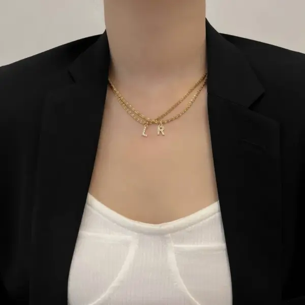 304 Stainless Steel Letter PVD Coated Zircon 18K Real Gold Plated Simple Style Inlay Pendant Necklace