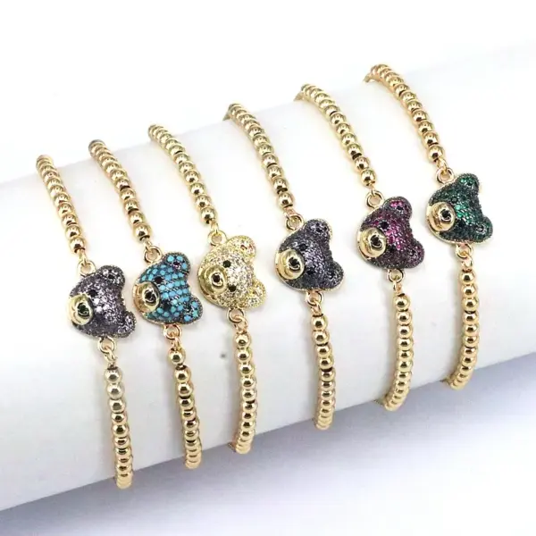 Wholesale Streetwear Bear Copper 18k Gold Plated Zircon Bracelets In Bulk