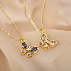 Copper Butterfly Vacuum Plating Zircon Copper Plated Casual Elegant Vacation Hollow Out Inlay Pendant Necklace