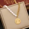 Wholesale Baroque Style Irregular Cross Heart Shape Stainless Steel Imitation Pearl Plating 18K Gold Plated Necklace