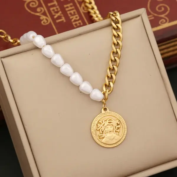 Wholesale Baroque Style Irregular Cross Heart Shape Stainless Steel Imitation Pearl Plating 18K Gold Plated Necklace