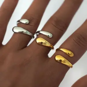 Wholesale PVD Coated Real Gold Plated 18K Gold Geometric 304 Stainless Steel IG Style Elegant Simple Style Waterproof Non Tarnish Open Rings