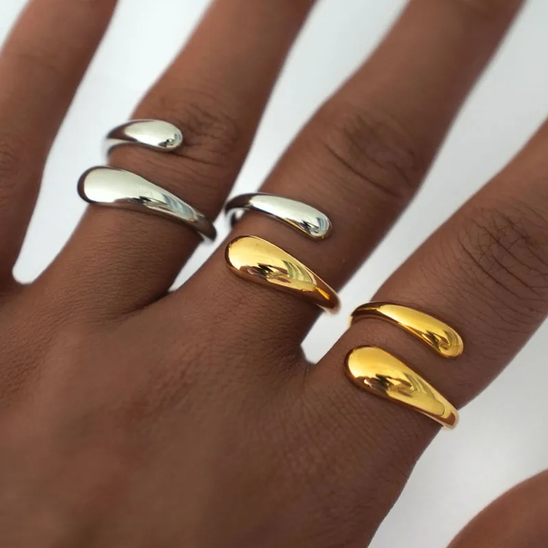 Wholesale PVD Coated Real Gold Plated 18K Gold Geometric 304 Stainless Steel IG Style Elegant Simple Style Waterproof Non Tarnish Open Rings