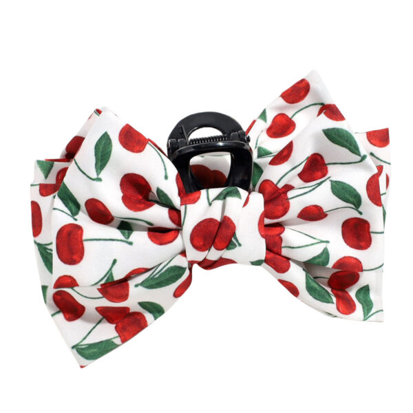 Wholesale Sweet Cherry Strawberry Print Hair Clip with Bow, Versatile Shark Clip for the Back of the Head, Fashionable Hair Accessory