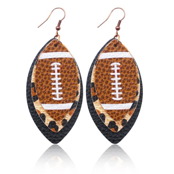 Wholesale Sporty Rugby Brown Leopard Leaves Three-layer Leather Diamond Rugby Earrings Europe and America Cross-border Amazon