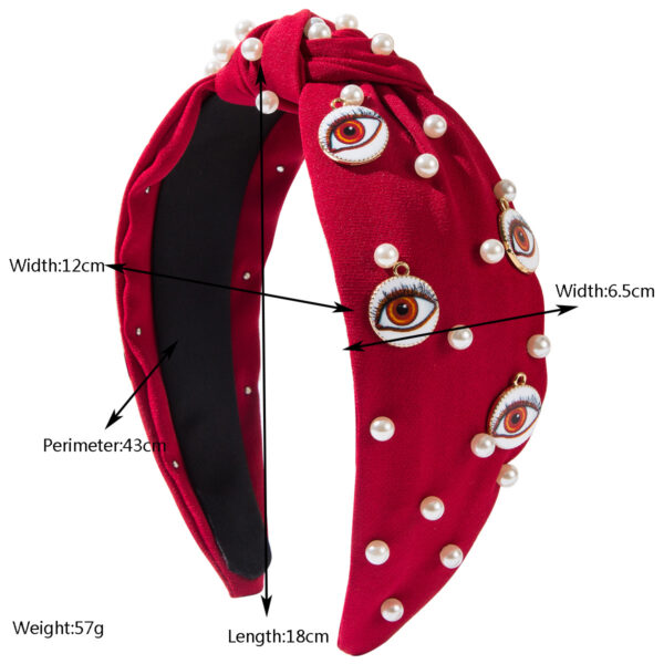 Wholesale Korean style elegant fabric headband studded with pearls, round evil eye design, fashionable wide-brimmed knotted hair accessory for women.