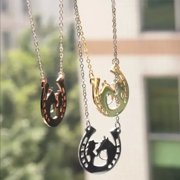 Stainless Steel Human Animal Horse PVD Coated Titanium Steel Rose Golden Plated Gold Plated Cartoon Style Waterproof Non Tarnish Plating Rose Gold Gold Silver Necklace