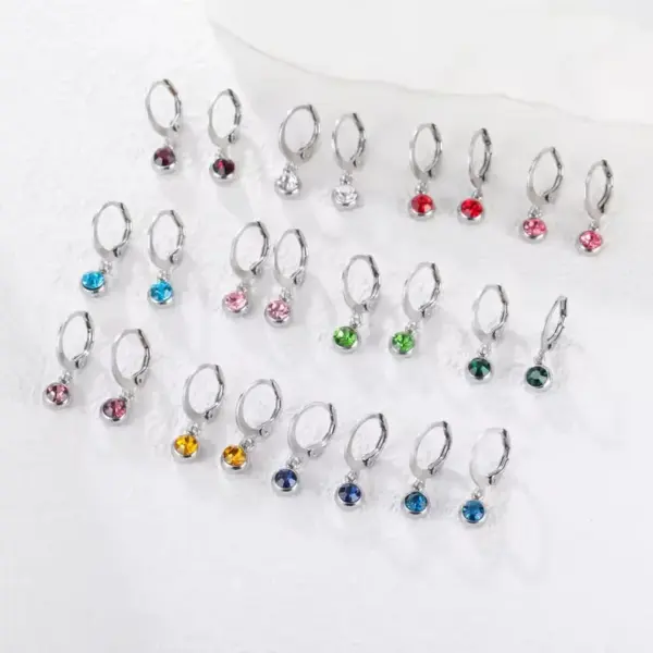 Wholesale 12 Colors Birthstone DIY Jewelry Accessories December Crystal Glass Earrings Birthstone Stud Earrings Unisex Stainless Steel Material
