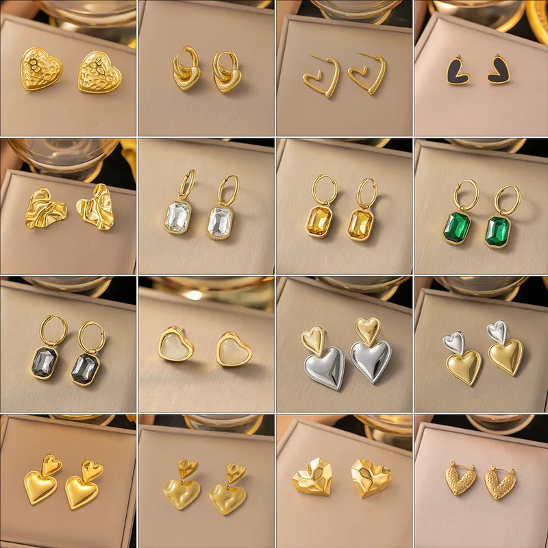 Wholesale PVD Coated Real Gold Plated Geometric Titanium Steel Elegant Sweet Streetwear Waterproof Non Tarnish Earrings