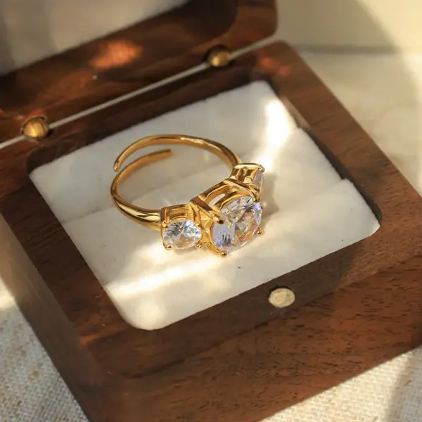 Ion Plating (IP) 14K Gold Real Gold Plated Round Water Droplets Heart Shape 304 Stainless Steel Elegant Waterproof Non Tarnish Open Rings