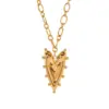 Wholesale 304 Stainless Steel Heart Shape PVD Coated 18K Gold Plated Retro Roman Style Plating Gold Pendant Necklace