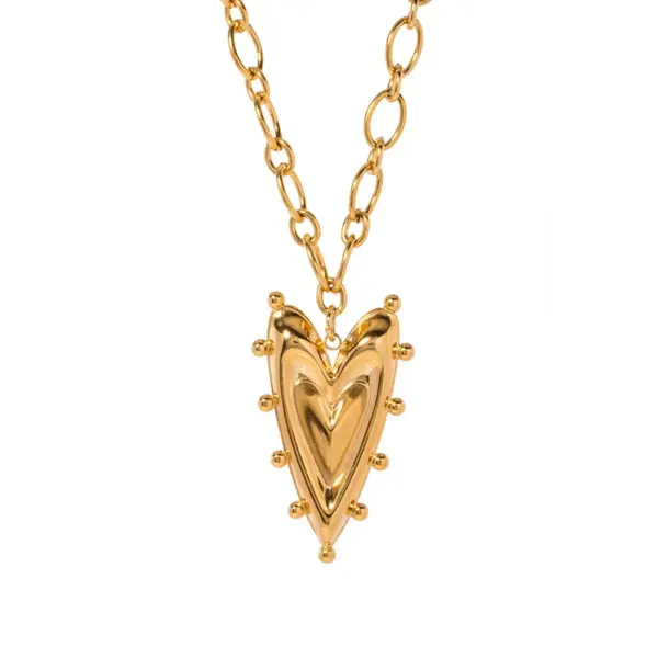 Wholesale 304 Stainless Steel Heart Shape PVD Coated 18K Gold Plated Retro Roman Style Plating Gold Pendant Necklace